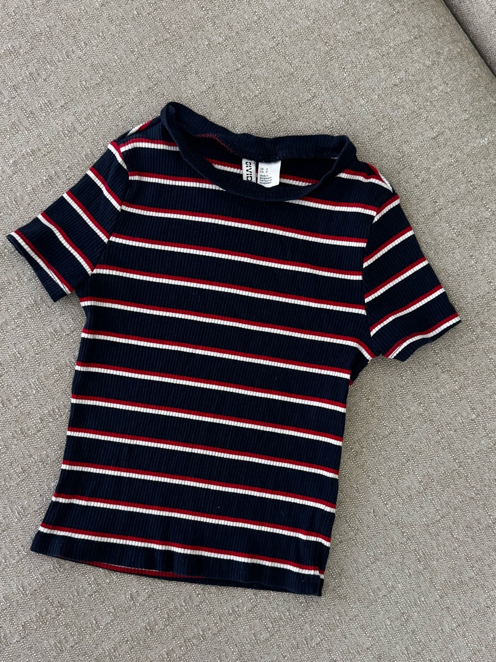 Navy Red White Striped Short Sleeve Top